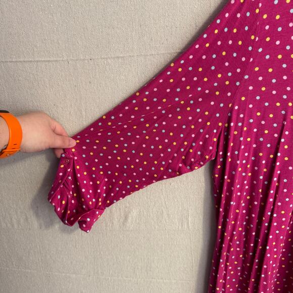 Kim Rogers Top Size 1X Pink Polka Dot V-Neck Pintuck Front 3/4 Sleeve Stretchy - Picture 4 of 11
